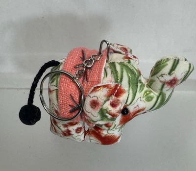 Handmade Fabric Elephant Keychain  Thailand Elephant Floral Fabric - Image 1 of 4