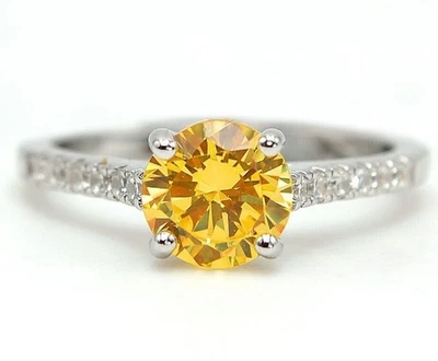 Anillo de plata de ley 925 con zafiro amarillo y topacio tratado de 2 quilates talla 8 U3-4 Foto 1 de 3