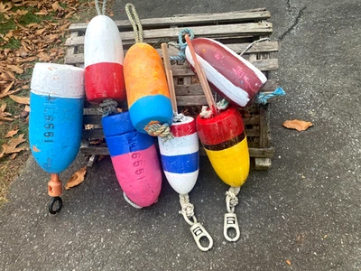 Лот из 7 винтажных буев-ловушек для омаров штата Мэн - Изображение 1 из 3