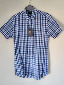 Paul & Shark YACHTING Mens Blue Check Short Sleeve Shirt Medium 38 15" Designer - Picture 1 of 6