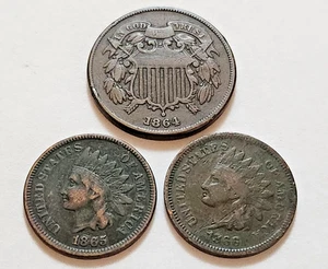 Civil War Era 1864 2 Cent, 1865 1866 Indian Head Small Cent - Picture 1 of 6