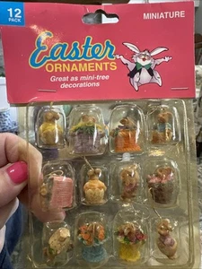 Vintage Miniature Easter Egg Tree Ornaments Mini Painted Bunny Chick Egg Tiny - Picture 1 of 5