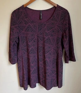 Porto San Francisco Blouse 1 S Black Purple Geo Italy Lagenlook Art Tunic Top - Picture 1 of 9