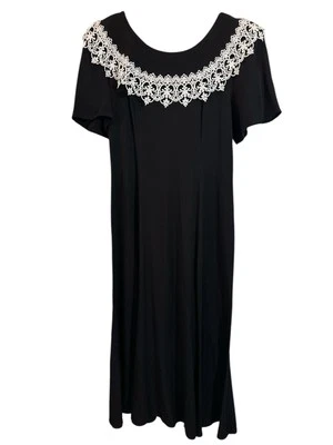 Vestido Scott McClintock Talla 6 De Colección Para Mujer Negro Largo Cuello Encaje Blanco Años 90 Foto 1 de 4