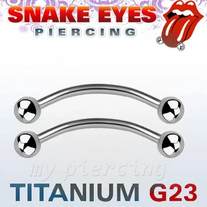 PAIR G23 Solid Titanium Curved Barbell Tongue Snake-Eyes Nipple Ring 16G 14G - Picture 1 of 4