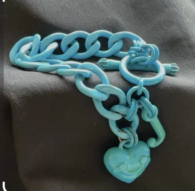 Juicy Couture Y2K Turquoise Enamel Puffy Heart Starter Charm Bracelet 7.5” - Image 1 of 4