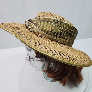 NWT Whittall & Shon Straw Hat Sun Derby Formal Gold Knotted Wrap - Picture 1 of 9