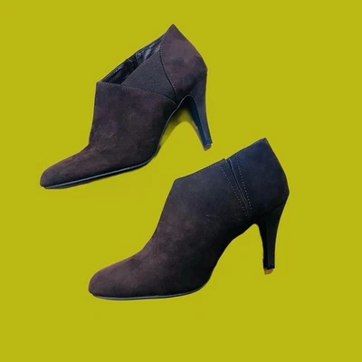 Cottagecore Vamp Gothic Fairy Vegan Suede Brown Heeled Report Booties Boots 11 - Image 1 of 4