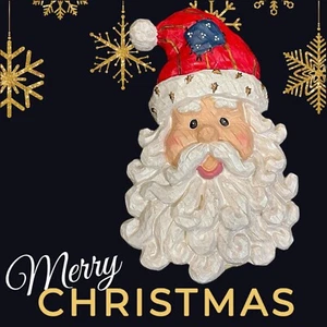 Colgante de pared vintage de tiza pintada a mano cara de Santa 12" L x 7 3/4" W x 2" D - Imagen 1 de 7