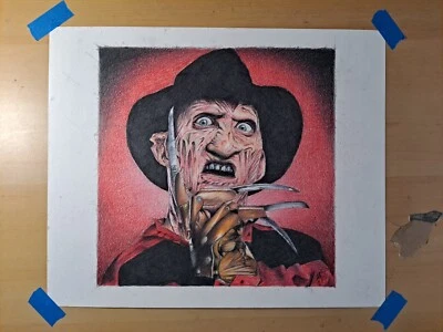 Dibujo a lápiz de colores original de 12x12 pulgadas de Freddy Kruger/Robert Englund Foto 1 de 4