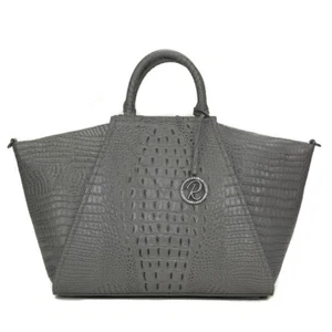 Raviani New Satchel in Gray Crocodile Cowhide Leather W/Shoulder Strap - Picture 1 of 5
