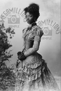 Foto vintage de la era victoriana de la década de 1890 de mujer afroamericana 02 con vestido - Imagen 1 de 2