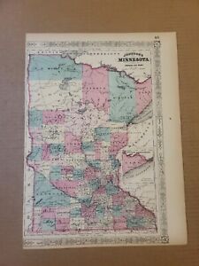 Johnson's 1864 Large colored map of Minnesota
