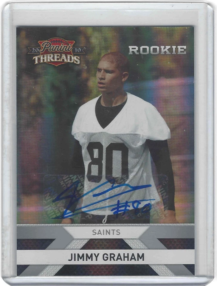 JIMMY GRAHAM 2010 Panini Threads Silver Auto  RC #/499  NEW ORLEANS SAINTS - Image 1 of 2