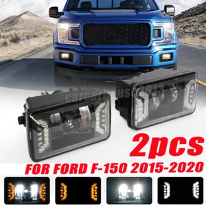 Pair LED Fog Lights Rectangular Fog Lamps w/ DRL & Turn For 2015-2020 Ford F150 - Picture 1 of 19