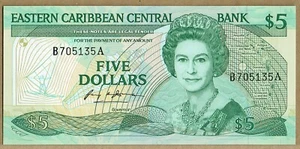 EASTERN CARIBBEAN CURRENCY AUTHORITY (1988-93) $5.00 ANTIGUA (PICK#22a1) CH CU - Picture 1 of 3