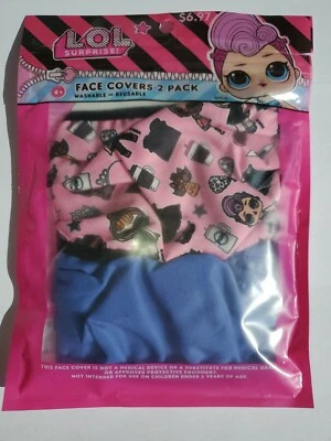 NEW 2 pc L.O.L. Surprise Face Masks Cover Washable Reusable Youth One Size 4 + - Image 1 of 3