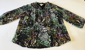 Christopher And Banks Damen L transparente 3/4 Arm gefütterte Mieder Knopf Bluse schwarz - Bild 1 von 8