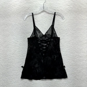 Y2K Vintage Victoria's Secret Slip Dress Small Black Lace Mesh Sheer Lace-Up - Picture 1 of 7