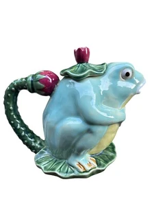 Henriksen Frog Teapot Majolica Pitcher Strawberry Bullfrog Import Tea Pot - LN - Picture 1 of 5