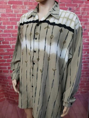 Vintage Monzini Collection Beige Green Button Up Shirt Men's Size 2X - Image 1 of 4