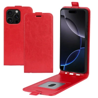 For iPhone 17 16 15 14 13 12 11 Pro Max Leather Vertical Flip Wallet Phone Case - Image 1 of 4