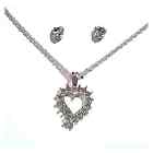 3 piece Jewelry Set Heart Necklace with EarringS Simulated Diamonds Sparkle NEW!