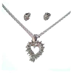 3 piece Jewelry Set Heart Necklace with EarringS Simulated Diamonds Sparkle NEW! - Picture 1 of 8