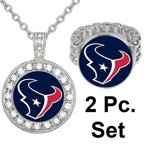 Houston Texans Gift Set Womens 925 Sterling Silver Necklace And Ring D2D18 Cover