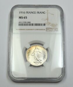1916 NGC MS65 | FRANCE - 1 Franc Coin #40218A