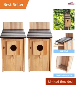 Sturdy Wooden Bird House 2PK - Cedar Blue Bird Box - Outdoor Garden Decor - Picture 1 of 10