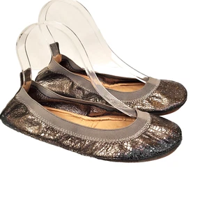 Yosi Samra YS Samara Foldable Ballet Flat Embossed Snake Metallic Sz 7 *FLAW* - Imagen 1 de 17