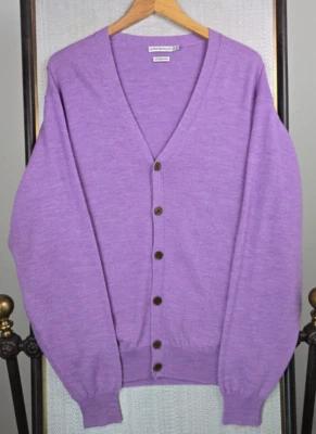 Cardigã masculino Peter Millar 100% lã merino lilás tamanho XL suéter botão frontal - Imagem 1 de 4