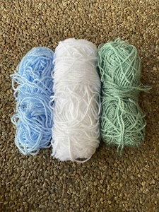 Lot Of 3 Skeins Of Yarn Light Blue .8 oz. , White 1.2 oz., & Green 1.4 oz.. - Picture 1 of 1