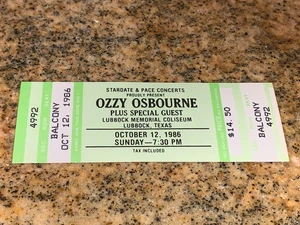 OZZY OSBOURNE 1986 UNRIPPED CONCERT TICKET LUBBOCK COLISEUM TX Black Sabbath - Picture 1 of 6