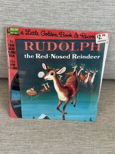 Rudolph The Red-Nosed Reindeer Little Golden Book & Record Disneyland 1976 - Foto 1 di 2