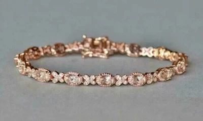 Brazalete de tenis Morganita de corte ovalado de 9 quilates para mujer enchapado en oro rosa de 14 quilates Foto 1 de 4