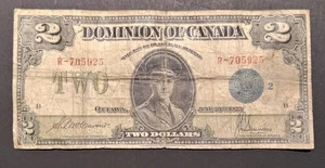 1923 Canada Banknote $2 Bill DC-26h Series R Blue Seal - Picture 1 of 8