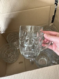 9 VINTAGE RAVENHEAD GLASS DIMPLE PINT MUGS TANKARDS - Picture 1 of 3