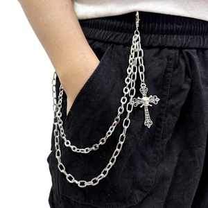 Skull Jeans Belt Chain, Punk Wallet Chain For Men, Cross Waist Chain, Key Chain - Picture 1 of 26