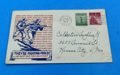 1943 WWII Patriotic Cover Poppenger They're Fighting Fools Watertown MA 1c+2c 3c - Image 1 of 4