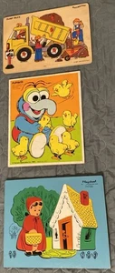 Wooden Puzzle Lot of 3 Little Red Riding Hood, Sesame Street Playskool + Truck - Picture 1 of 4