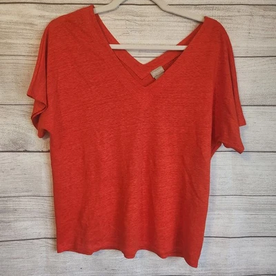 Top Chicos 100 % lino para mujer rojo manga corta cuello en V ~L Foto 1 de 4