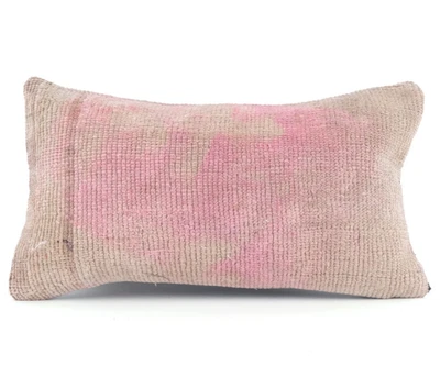 Funda de Almohada Shabby Chic Rosa Kilim, Lana Envejecida 12x20 Funda de Cojín Lumbar Foto 1 de 4