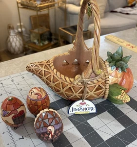 Jim Shore BOUNTY OF BENEDICTIONS Cesto Cornucopia Autunno Ringraziamento 4 Pezzi - Foto 1 di 24