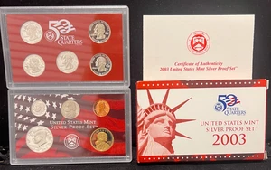2003 US Mint Silver Proof Set 50 State Quarters 10 piece set. US MINT box & COA - Picture 1 of 9
