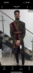 Elegant Silk Sherwani Navy & Gold β Vanshik β Indian/Pakistani Groom Outfit (M) - Picture 1 of 2