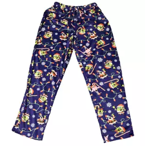 Spongebob Schwammkopf Fleece Pyjamahose Weihnachten Knopfleiste Taschen Lila M - Bild 1 von 20