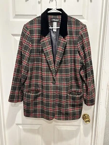 Vintage Sag Harbor Blazer Gr. 18 W rot grün Wolle Tartan kariert Urlaub Akademie - Bild 1 von 7