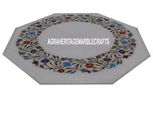 12'' Marble Restaurant Top Table Marquetry Floral Work Inlay Outdoor Decor H3361 - Picture 1 of 4